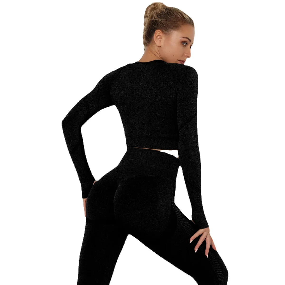 European and American Seamless Yoga Clothes Long Sleeve High Elastic Pleated Quick-Drying Long Sleeve Fitness Yoga Wear Top