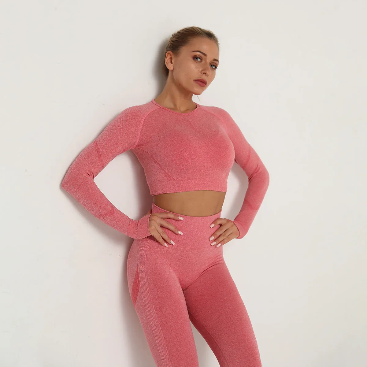 European and American Seamless Yoga Clothes Long Sleeve High Elastic Pleated Quick-Drying Long Sleeve Fitness Yoga Wear Top