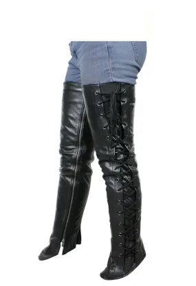 Ladies Naked Cowhide Leather Laced Leggings Half Chaps