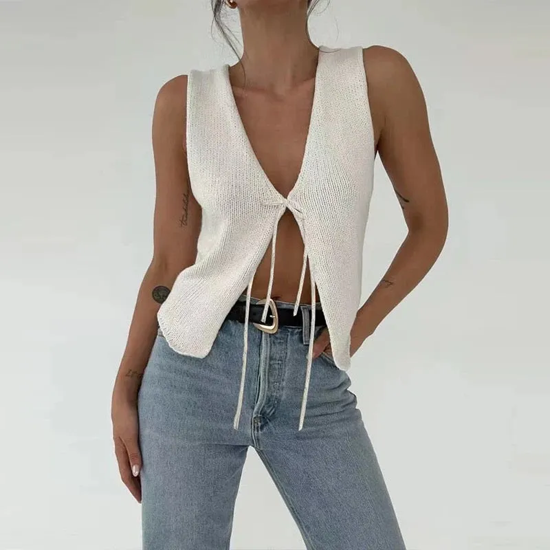 Livya Statement Vest Knot Tops in White