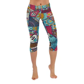 Mandala Patchwork pattern Women's Low Rise Capri Leggings (Invisible Stitch)