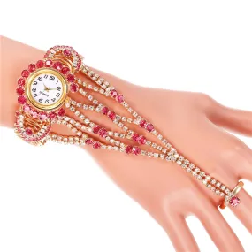 Trendy Women's Diamond Claw Chain Ring Set Watch