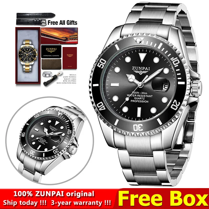 Watch for Men's Waterproof Sports Stainless Steel Diving Wristwatches Golden  Fashion Luxury