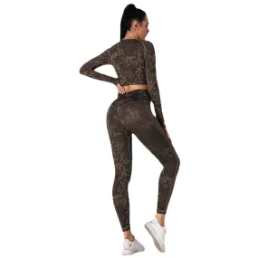 Yoga Clothes Women Seamless Knitted Camouflage Corset Yoga Suit High Elastic Corset Long Sleeve Yoga Pants Women